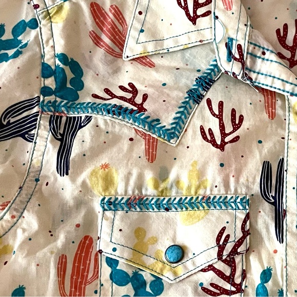 Wrangler Long Sleeve Western Shirt Snap Button Sz L 10 12 Girls Cactus Rodeo - Picture 6 of 7